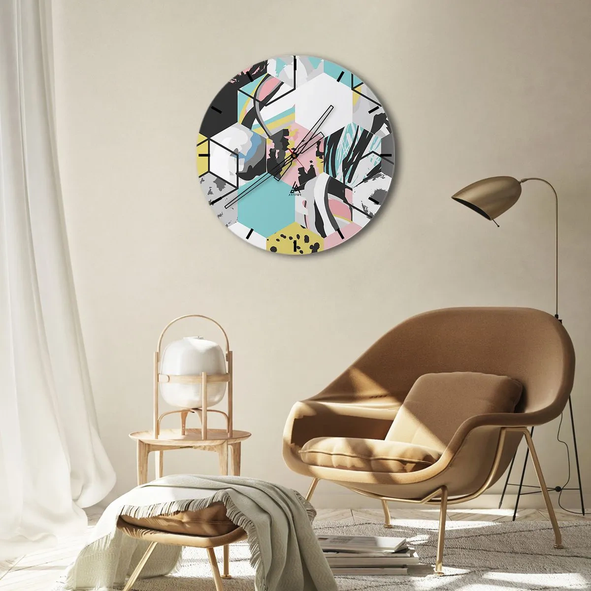 Nástenné hodiny - Šesťuholníky a kocky v šiestich farbách - 40x40 cm