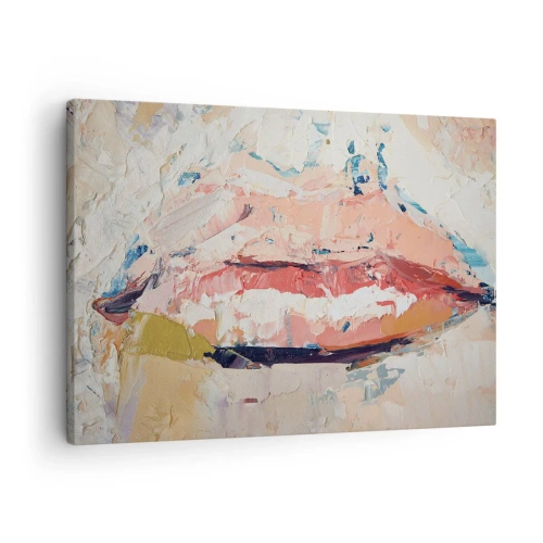 Obraz na plátne - Abstraktná kompozícia zobrazujúca ženské pery v pastelových farbách. - 70x50cm - Prebúdza zmysly - Moderná nástenná dekorácia do obývacej izby a spálne ARTTOR