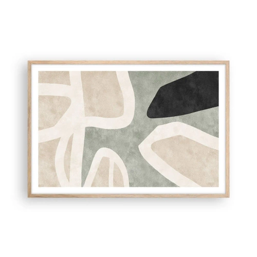 Plagát v ráme zo svetlého duba - Kompozícia s čiernym motívom - 91x61 cm