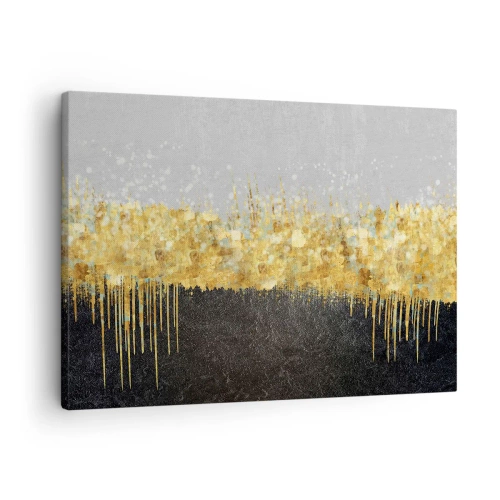 Obraz na plátne - Abstraktná kompozícia v odtieňoch zlatej a čiernej - 70x50cm - Dovnútra a nahor - Moderná nástenná dekorácia do obývacej izby a spálne ARTTOR