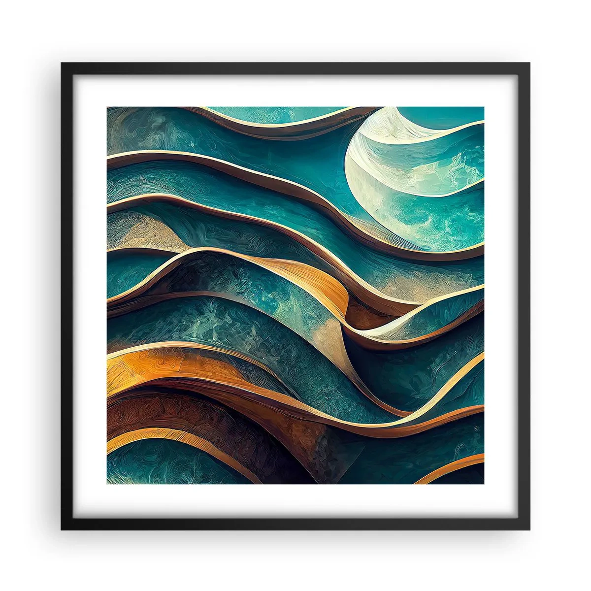 Plagát v čiernom ráme - Meandre modrej - 50x50 cm