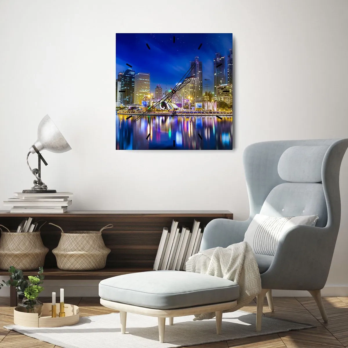 Nástenné hodiny - Dúhová noc metropoly - 40x40 cm