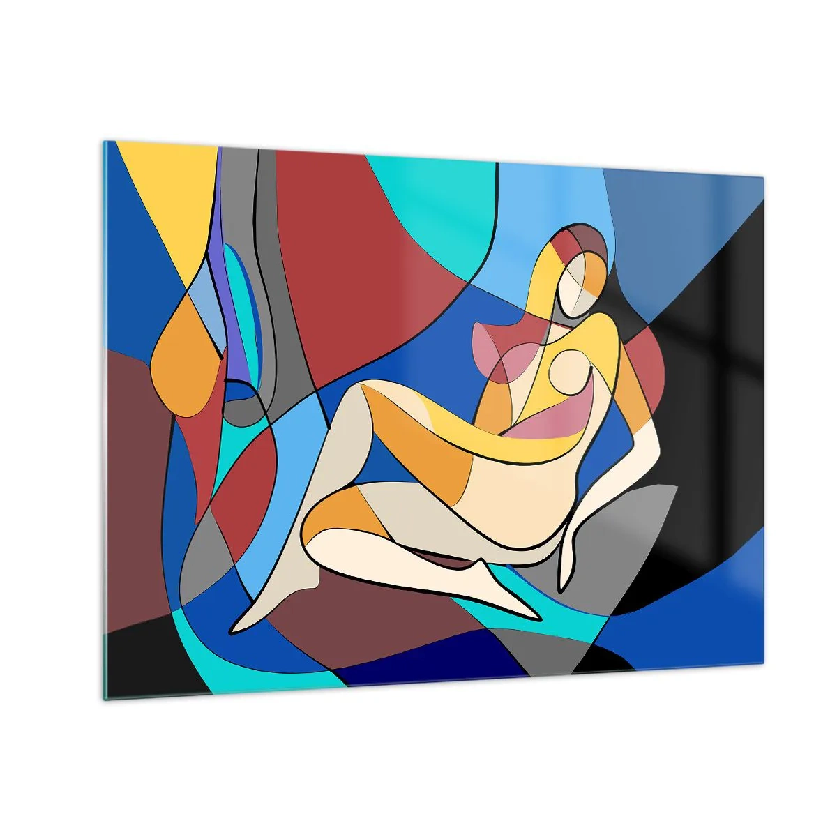 Obraz na skle - Kubistická žena v abstraktnej kompozícii - 70x50cm - Kubistický akt - Moderná nástenná dekorácia do obývacej izby a spálne ARTTOR