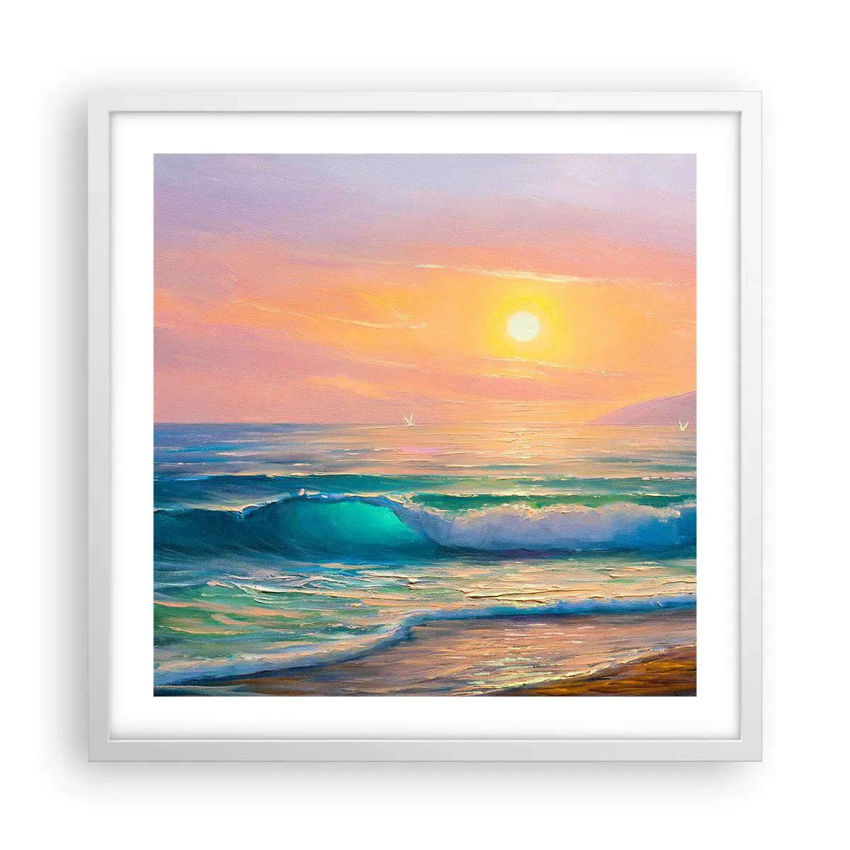 Plagát v bielom ráme - Tyrkysová pieseň vĺn - 50x50 cm