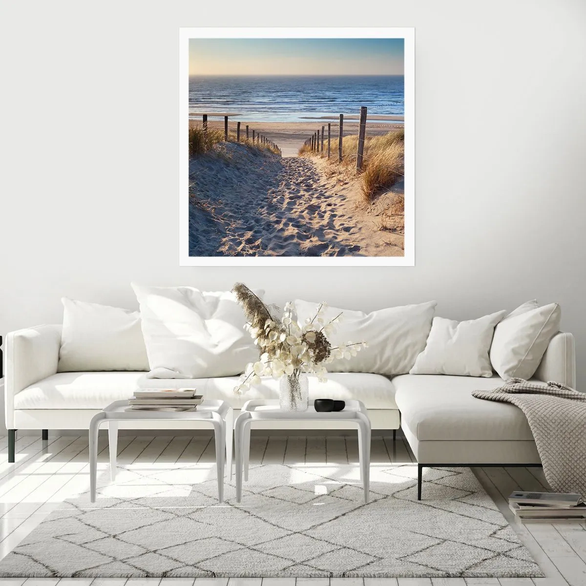 Plagát - Šumenie mora, spev vtákov, divoká pláž uprostred trávy… - 60x60 cm
