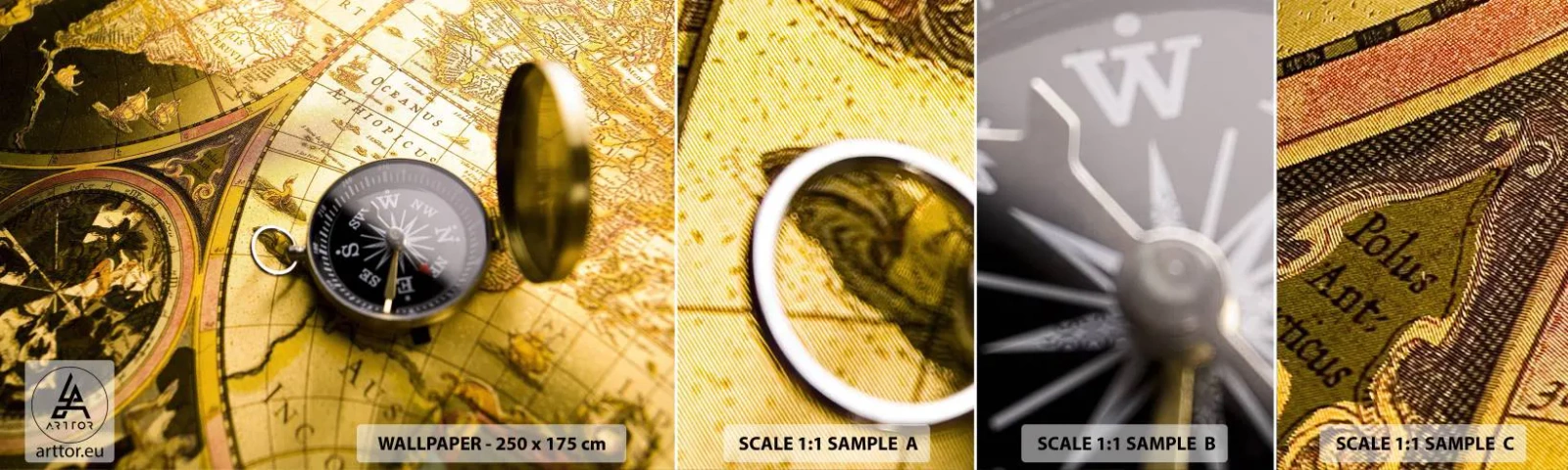 Vzorka Fototapeta Standard Eco - Čo tak na koniec sveta? - Cestuje, Mapy sveta, Kompas - 100x30 cm