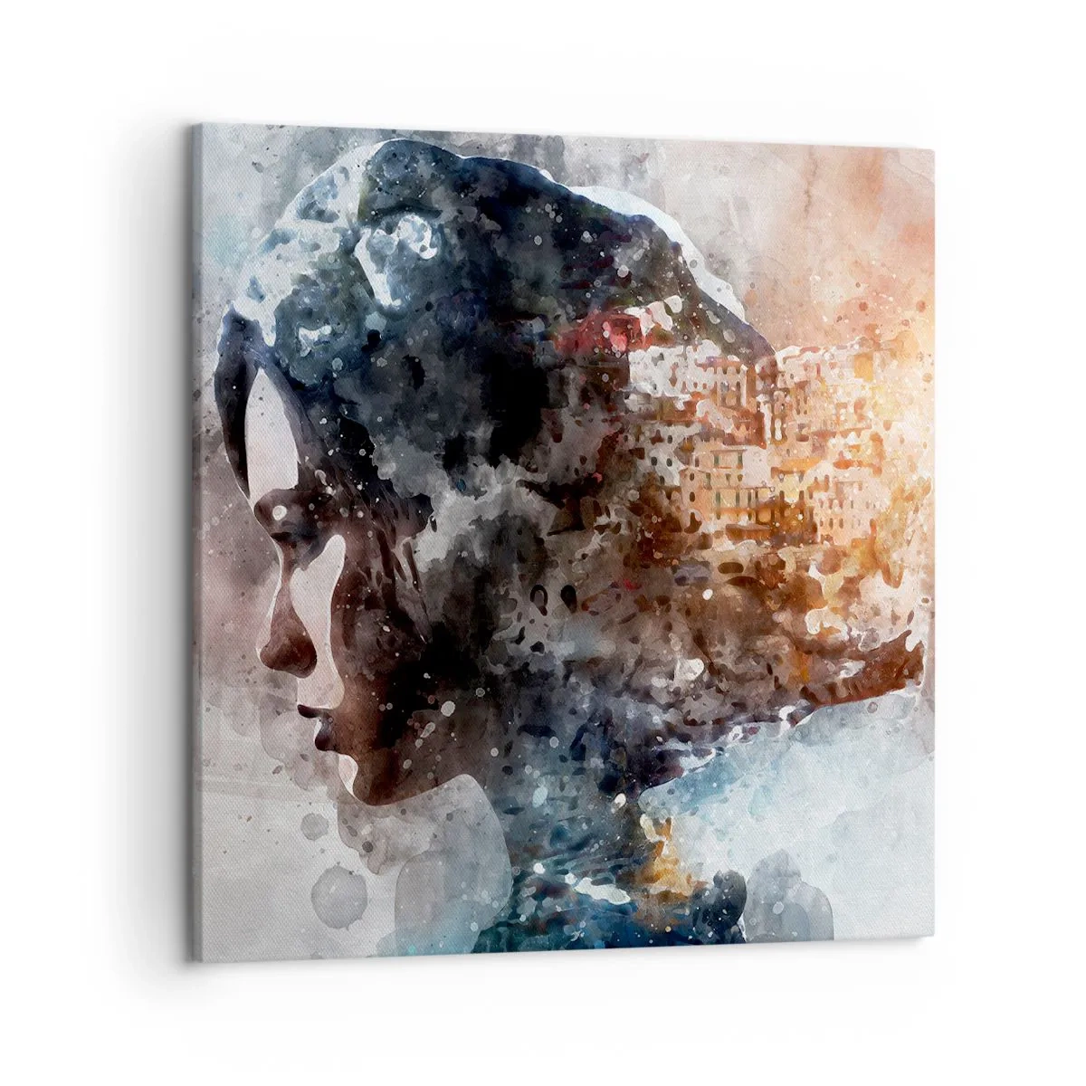 Obraz na plátne - Príbeh o dievčati s mestom v pozadí - 50x50 cm