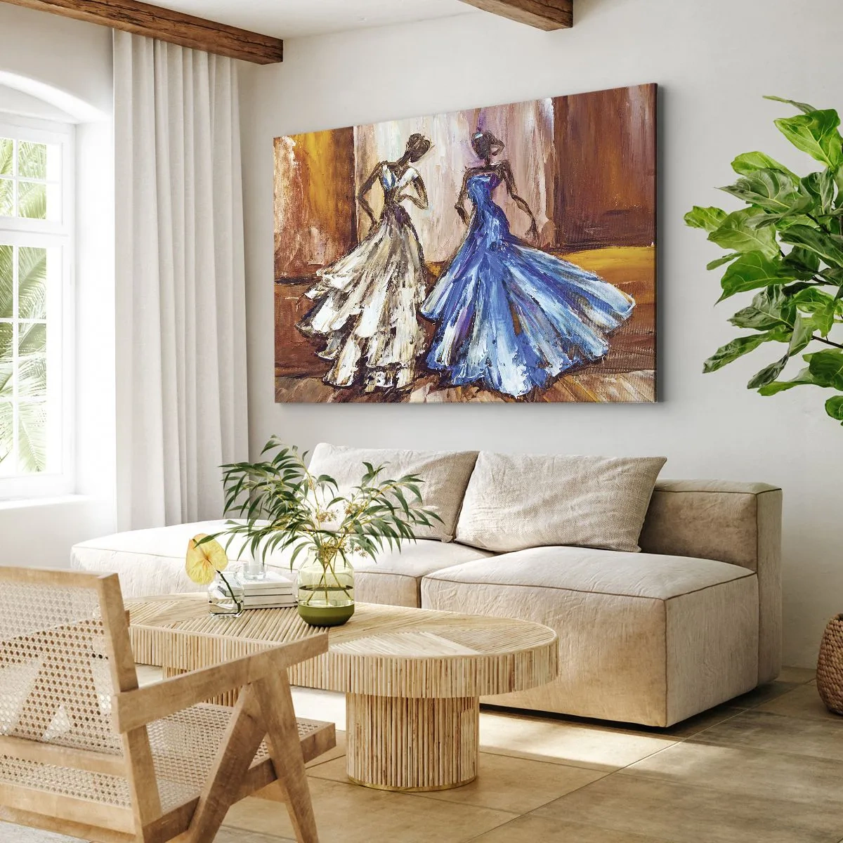 Obraz na plátne - Postavy vo večerných šatách v umeleckom štýle - 70x50cm - Pôvabné duo - Moderná nástenná dekorácia do obývacej izby a spálne ARTTOR