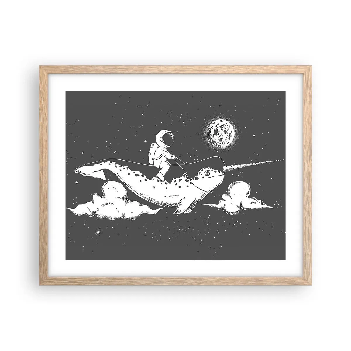 Plagát v ráme zo svetlého duba - Vesmírny jazdec - 50x40 cm