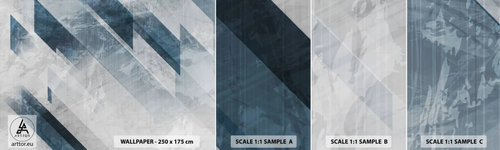 Vzorka samolepiacej fototapety Deluxe Sticker - Priestorová kompozícia – pohyb šedej - Abstrakcia, Kus, Moderný vzor - 100x30 cm