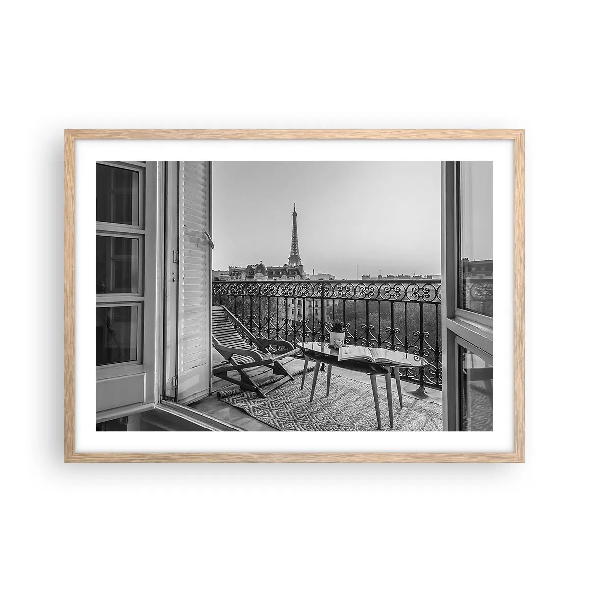Plagát v ráme zo svetlého duba - Parížske popoludnie - 70x50 cm