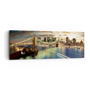 Obraz na plátne - Žiarivý večer nad Manhattanom - 90x30 cm