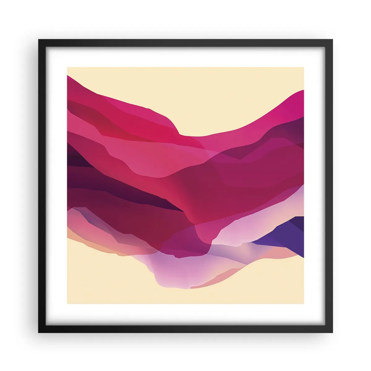 Plagát v čiernom ráme - Fialové vlny - 50x50 cm