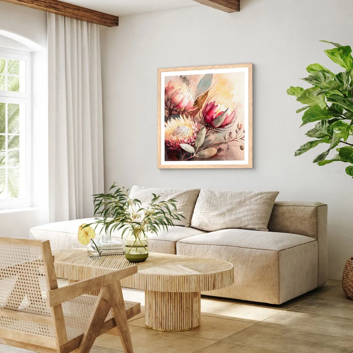 Plagát v ráme zo svetlého duba - Z profilu a en face - 50x50 cm