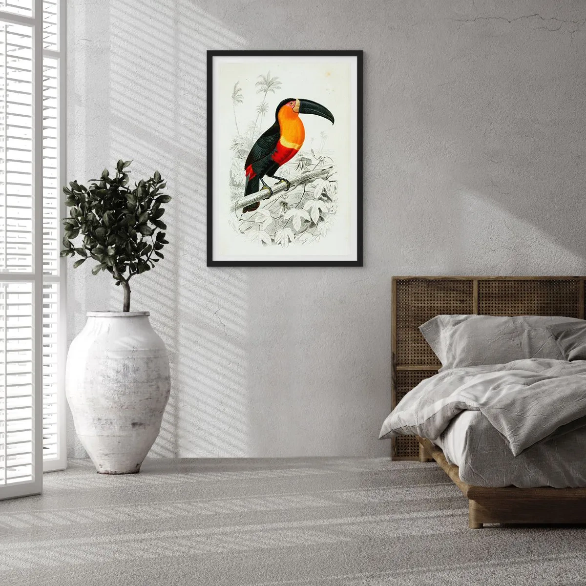 Plagát v čiernom ráme - Portrét papagája - 50x70cm - Vtáčie farby - Moderná nástenná dekorácia do obývacej izby a spálne ARTTOR