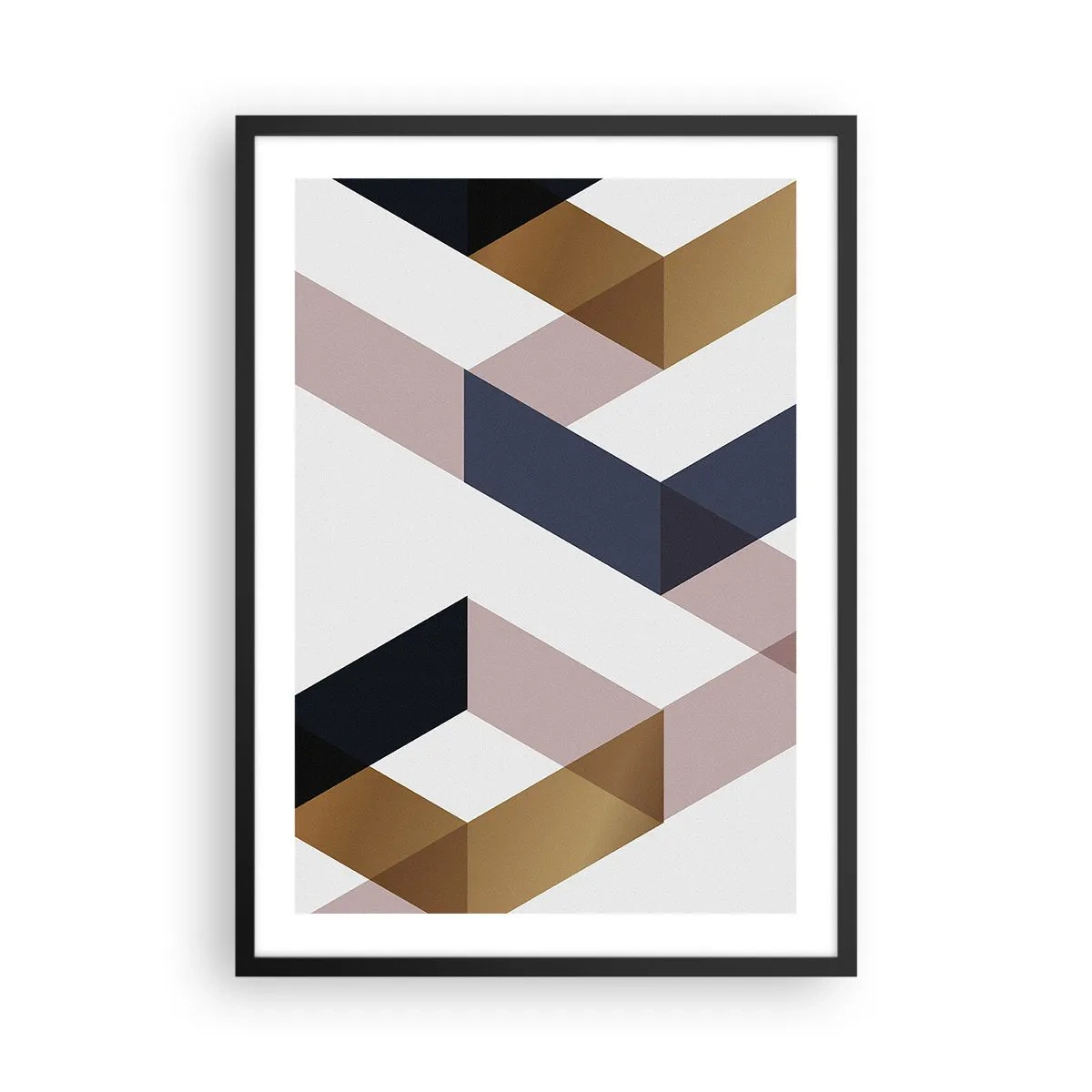 Plagát v čiernom ráme - Geometrické tvary v odtieňoch zlatej, čiernej a béžovej - 50x70cm - Roviny a uhly - Moderná nástenná dekorácia do obývacej izby a spálne ARTTOR