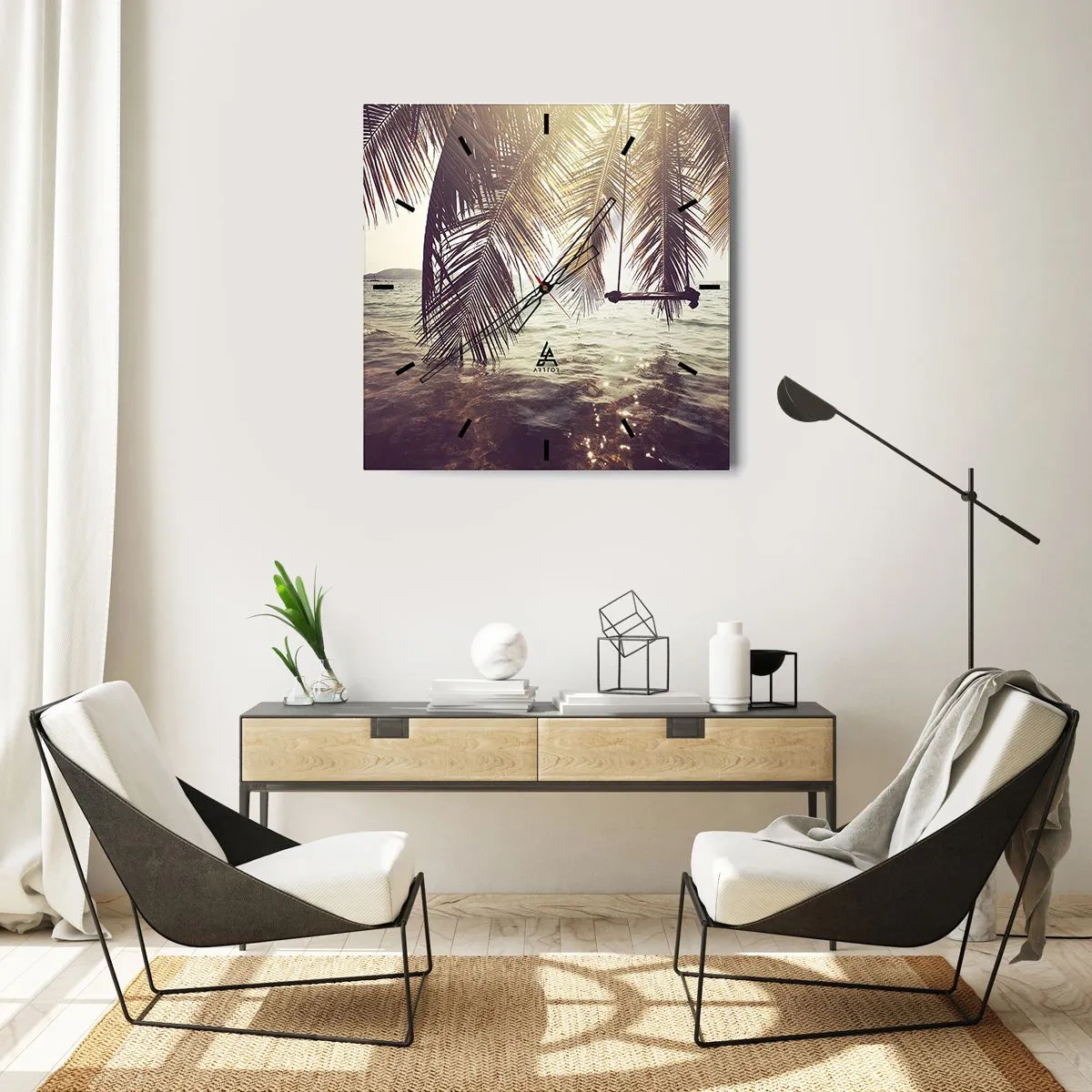 Nástenné hodiny - Hojdať sa ľubovoľne v oblakoch - 40x40 cm