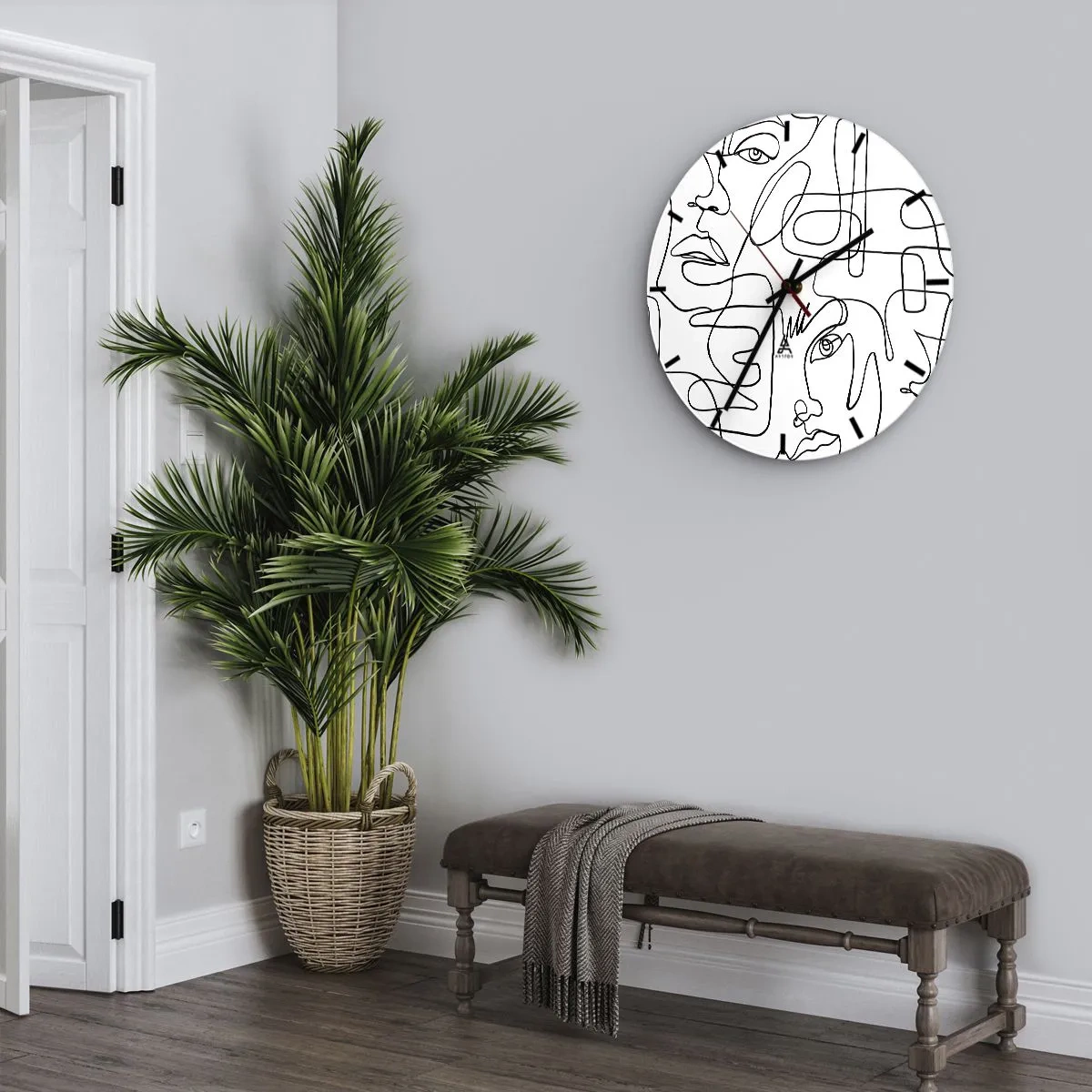 Nástenné hodiny - Minimalistické náčrty tvárí v tvare linky na bielom pozadí - 30x30cm - V spletených emóciách - Moderná nástenná dekorácia do obývacej izby, kuchyne a spálne ARTTOR