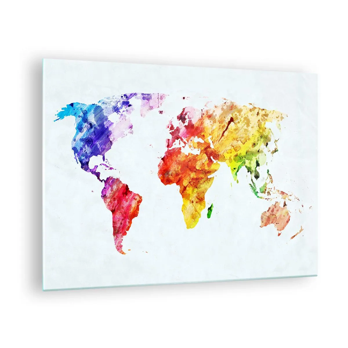 Obraz na skle - Akvarelová mapa sveta v jasných farbách - 70x50cm - Všetky farby sveta - Moderná nástenná dekorácia do obývacej izby a spálne ARTTOR