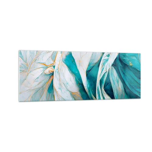 Obraz na skle - Modrá abstrakcia so zlatým motívom - 140x50 cm