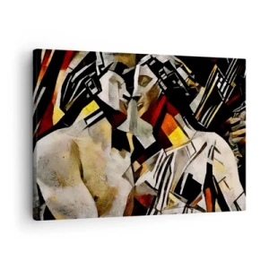 Obraz na plátne - Abstraktná kompozícia so siluetami v dynamickej forme - 70x50cm - Sošný bozk - Moderná nástenná dekorácia do obývacej izby a spálne ARTTOR