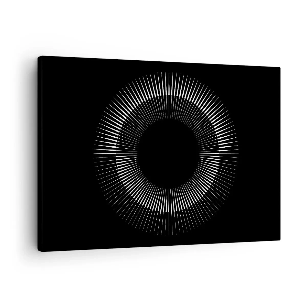 Obraz na plátne - Grafický kruh s lúčmi v čiernej a bielej farbe - 70x50cm - Čierne slnko - Moderná nástenná dekorácia do obývacej izby a spálne ARTTOR