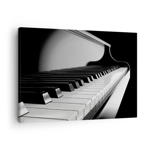 Obraz na plátne - Klávesy klavíra v elegantnej čiernobielej snímke - 70x50cm - Harmónia tvarov a farieb - Moderná nástenná dekorácia do obývacej izby a spálne ARTTOR