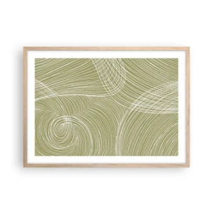 Plagát v ráme zo svetlého duba - Majstrovská abstrakcia v bielej - 70x50 cm