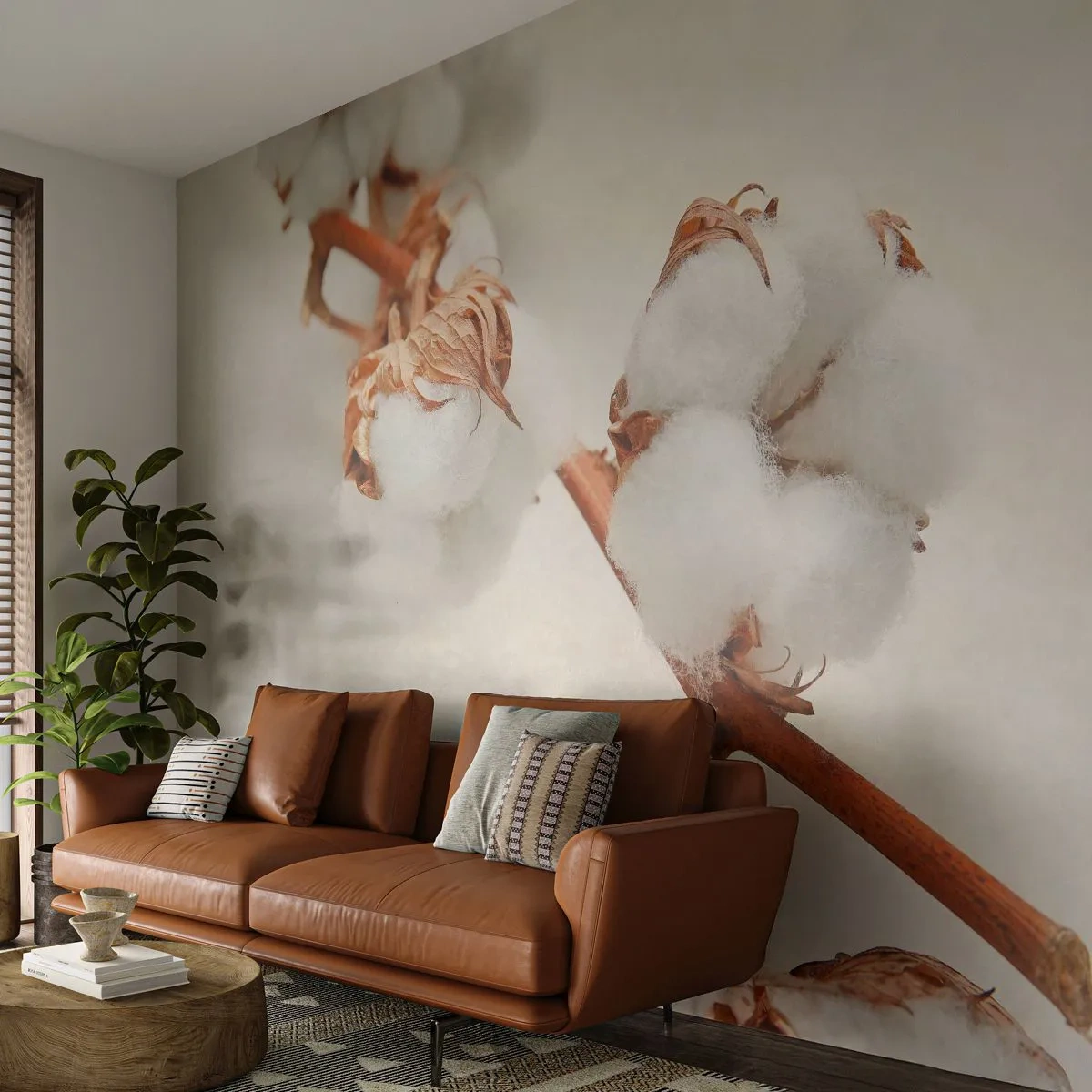 Fototapeta Premium Canvas - Len objímať - Bavlnený kvet, Kvetina, Bavlnená vetvička - 300x210 cm