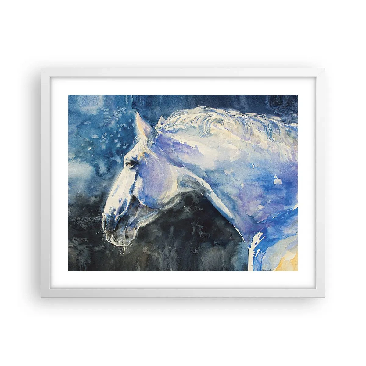 Plagát v bielom ráme - Portrét v modrej žiare - 50x40 cm