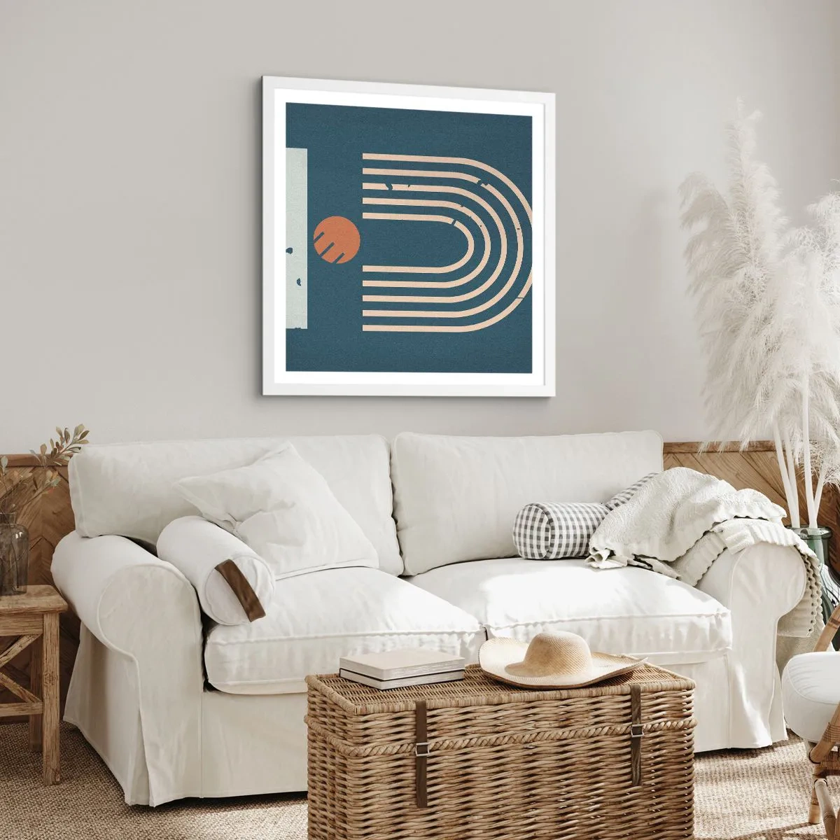 Plagát v bielom ráme - Geometria v námorníckej modrej - 60x60 cm