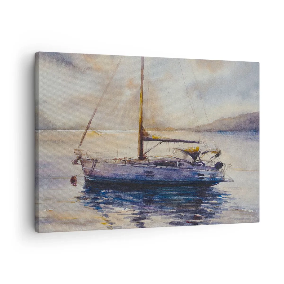 Obraz na plátne - Jachta na pokojnom mori pri západe slnka - 70x50cm - Večer v zátoke - Moderná nástenná dekorácia do obývacej izby a spálne ARTTOR