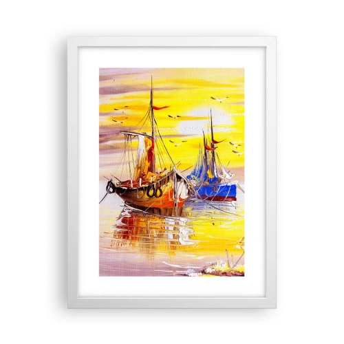 Plagát v bielom ráme - Zaslúžený odpočinok v prístave - 30x40 cm