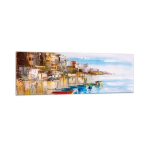 Obraz na skle - Viacfarebný mestský prístav - 160x50 cm