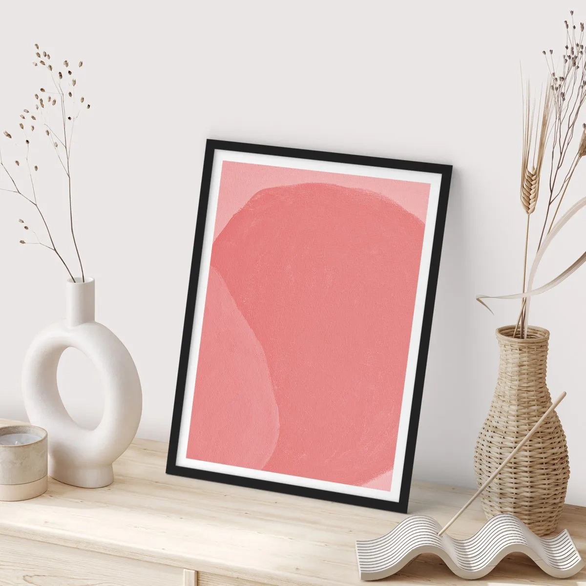 Plagát v čiernom ráme - Abstraktná kompozícia v odtieňoch ružovej - 50x70cm - Organická kompozícia v ružovej - Moderná nástenná dekorácia do obývacej izby a spálne ARTTOR