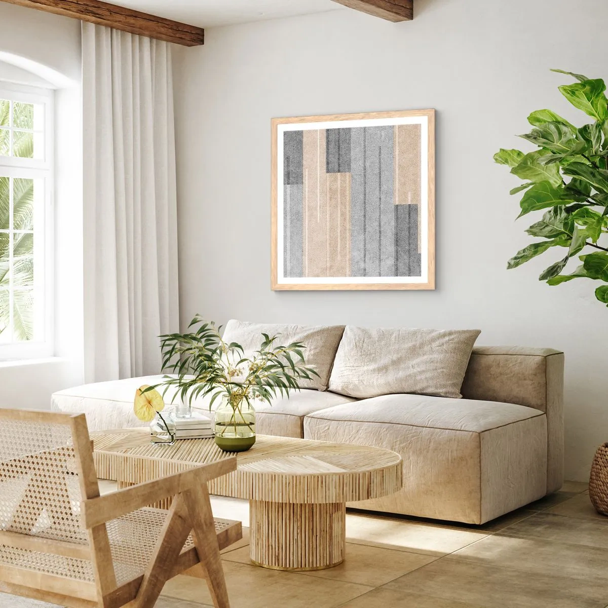 Plagát v ráme zo svetlého duba - Kompozícia: drž sa - 50x50 cm