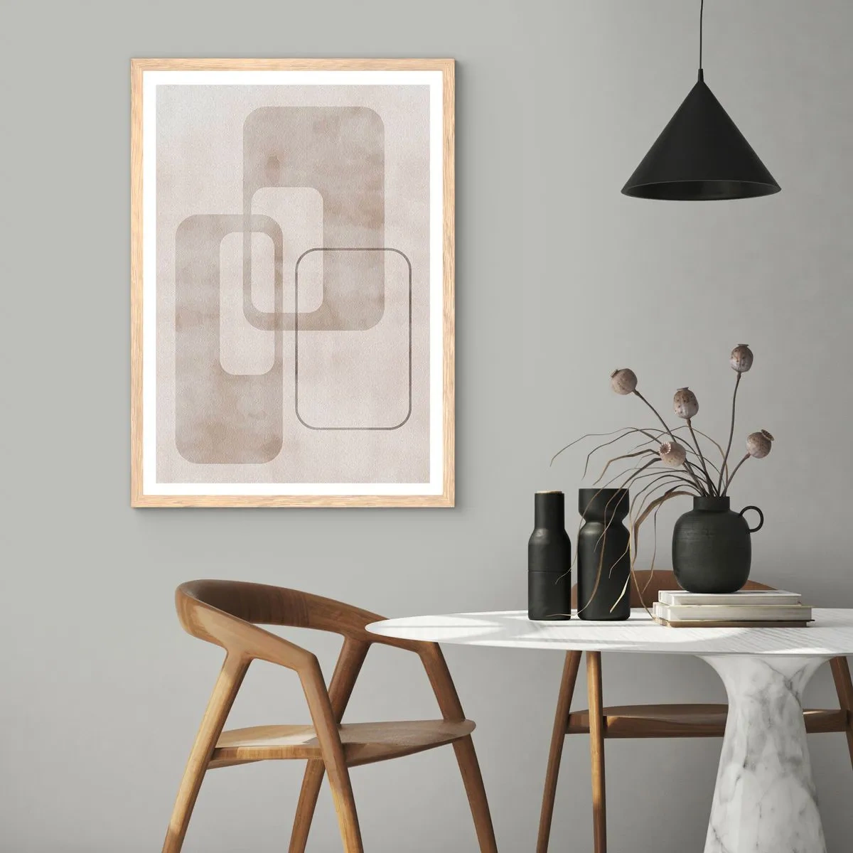 Plagát v ráme zo svetlého duba - Geometrická fúga - 61x91 cm