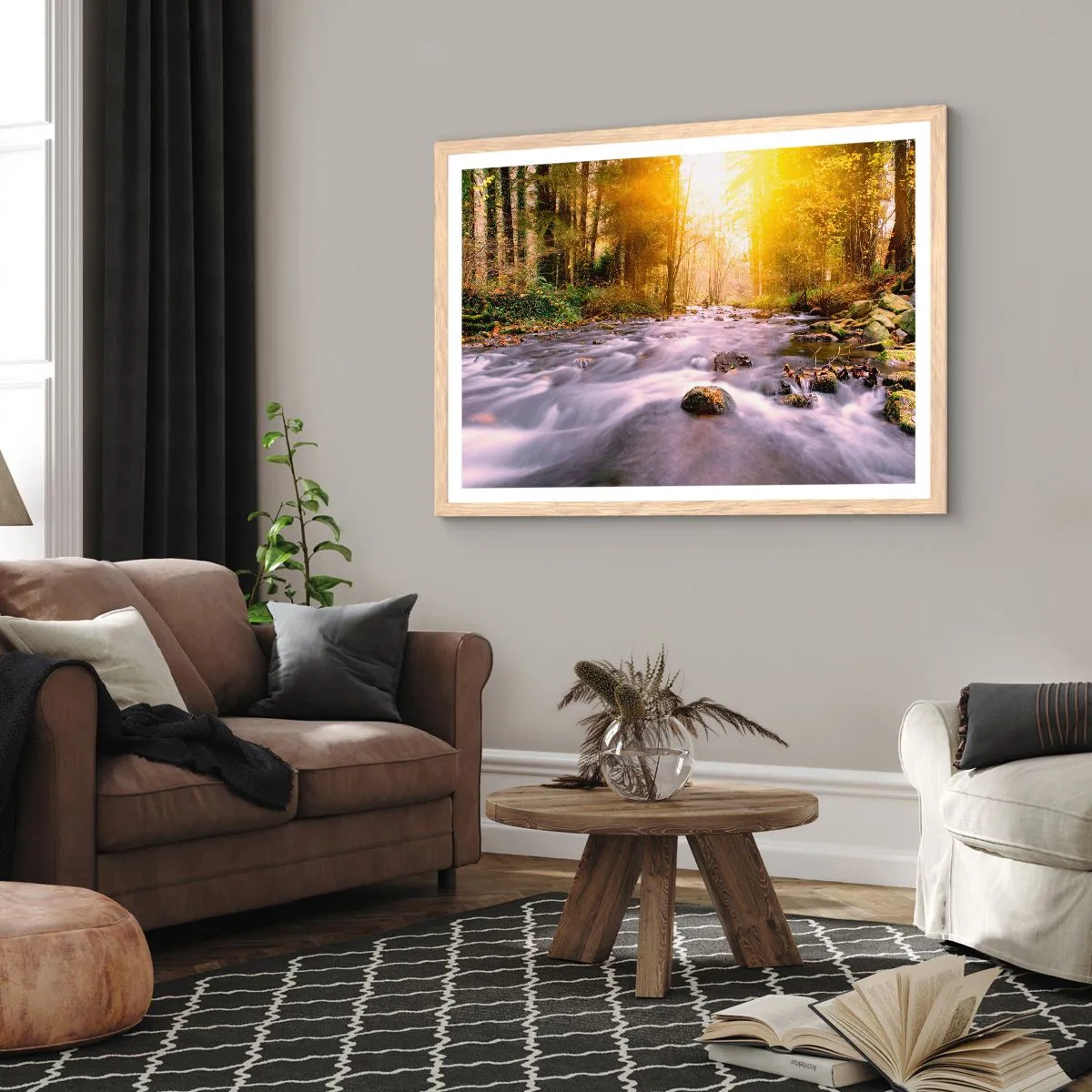 Plagát v ráme zo svetlého duba - Malachit v strieborno-zlatej podobe - 70x50 cm