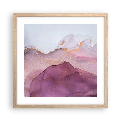 Plagát v ráme zo svetlého duba - Fialové a ľalové vlny - 40x40 cm