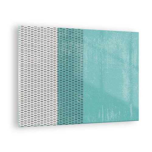 Obraz na skle - Moderná abstrakcia v tyrkysových a bielych farbách - 70x50cm - Vyvážená kompozícia - Moderná nástenná dekorácia do obývacej izby a spálne ARTTOR