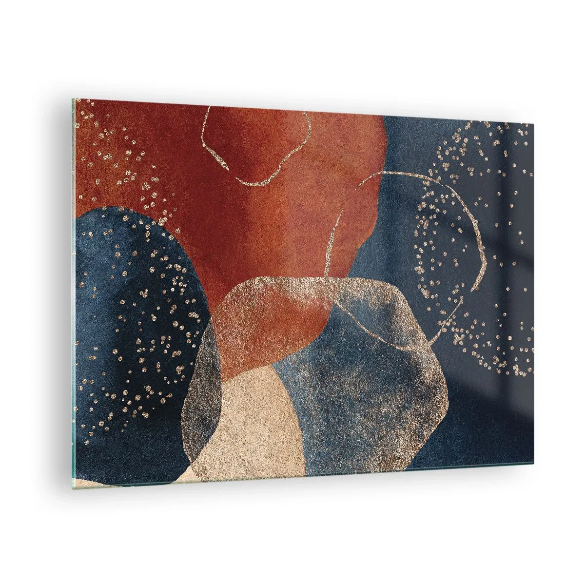 Obraz na skle - Abstraktné tvary v odtieňoch námorníckej modrej a medenej - 70x50cm - Ľahkosť bytia - Moderná nástenná dekorácia do obývacej izby a spálne ARTTOR