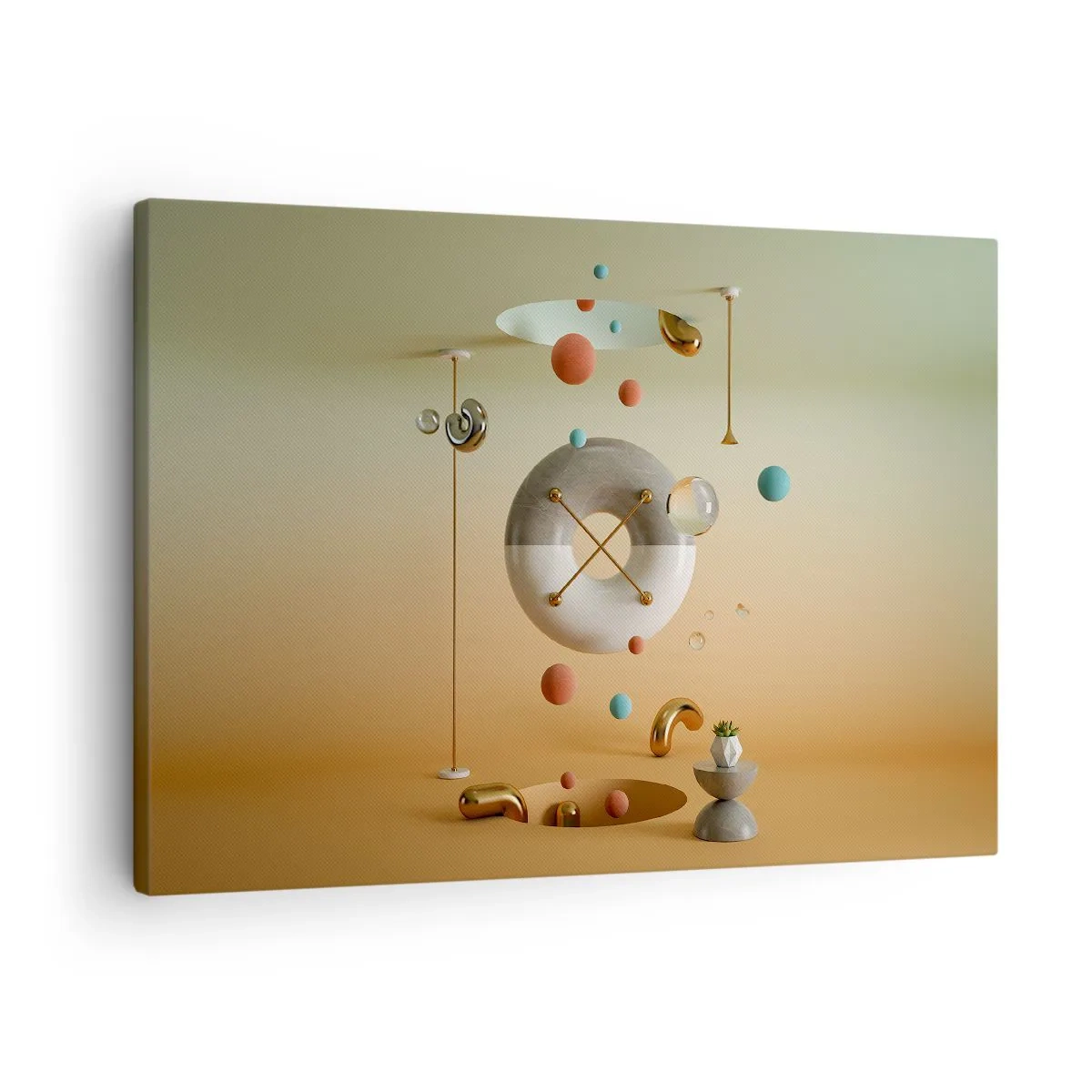 Obraz na plátne - Geometrické útvary v pastelových farbách v surrealistickom usporiadaní - 70x50cm - Všetko je možné - Moderná nástenná dekorácia do obývacej izby a spálne ARTTOR