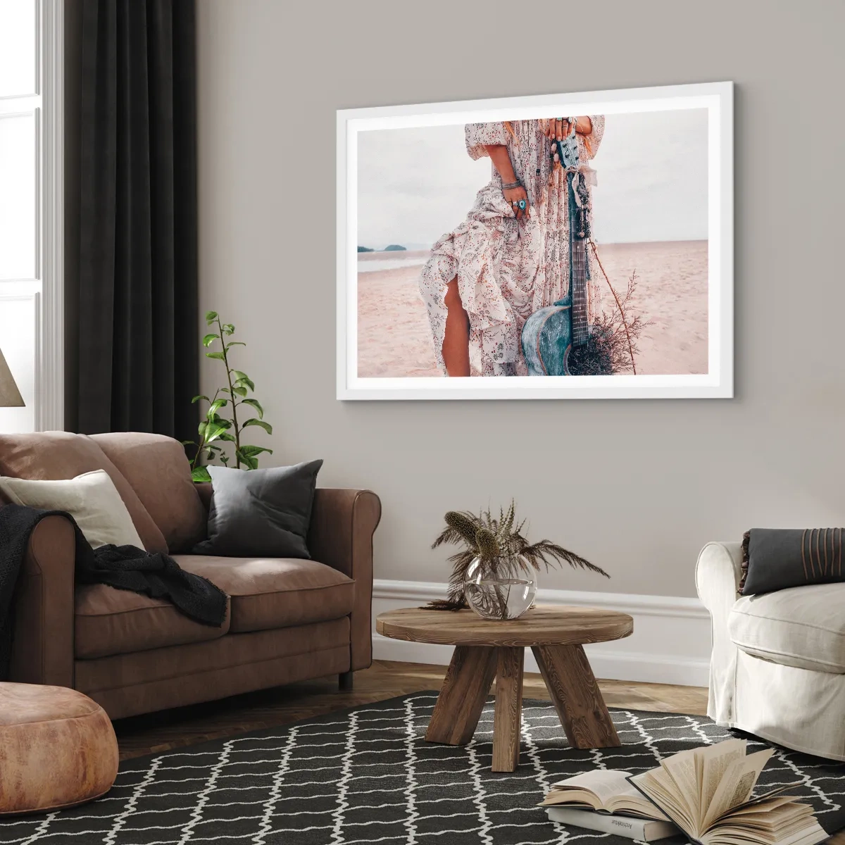 Plagát v bielom ráme - Kvetinové deti na ceste - 100x70 cm