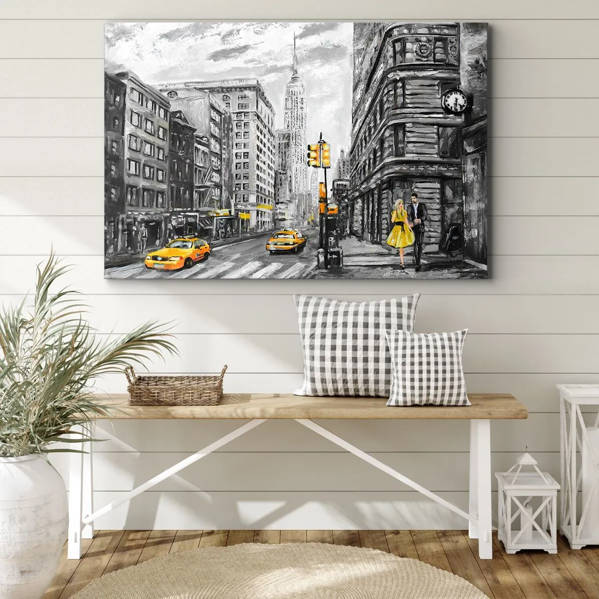 Obraz na plátne - Newyorská ulica so žltými akcentmi - 70x50cm - Newyorský príbeh - Moderná nástenná dekorácia do obývacej izby a spálne ARTTOR