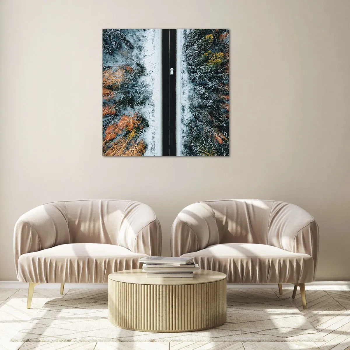 Obraz na skle - Cez zimný les - 70x70 cm