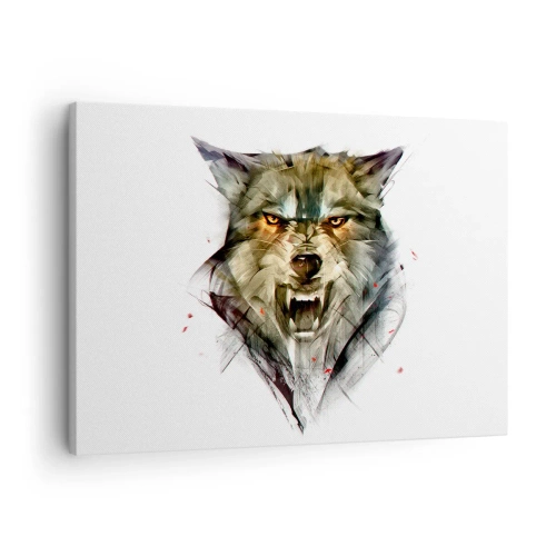 Obraz na plátne - Nebezpečný vlk v dynamickej umeleckej podobe - 70x50cm - Ani krok! - Moderná nástenná dekorácia do obývacej izby a spálne ARTTOR