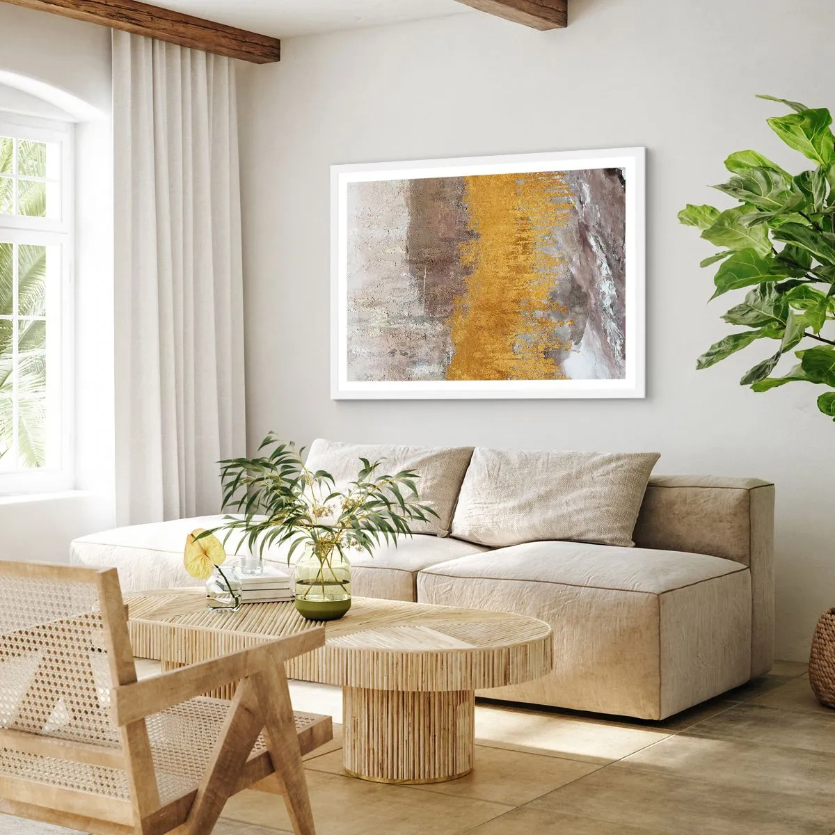 Plagát v bielom ráme - Zlatistý závan - 70x50 cm