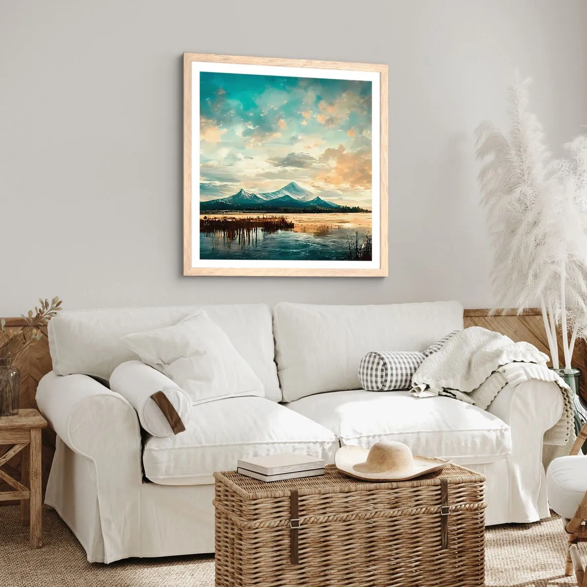 Plagát v ráme zo svetlého duba - Pod ochranou neba - 60x60 cm