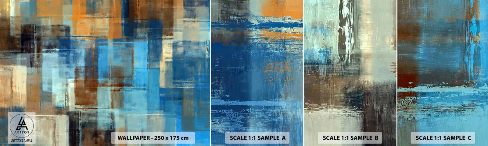 Vzorka samolepiacej fototapety Deluxe Sticker - Cez modrý závoj - Abstrakcia, Kus, Maľovať - 100x30 cm