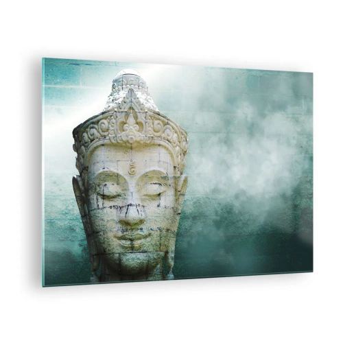Obraz na skle - Socha Budhu v mystickej atmosfére - 70x50cm - Hľadajúc svetlo - Moderná nástenná dekorácia do obývacej izby a spálne ARTTOR